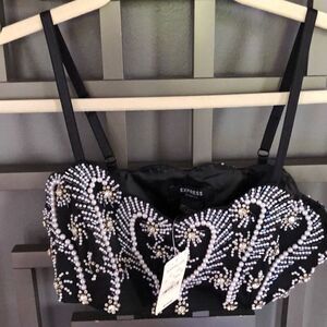 NWT Vintage express pearl and rhinestone bustiers bra top size 1 xs